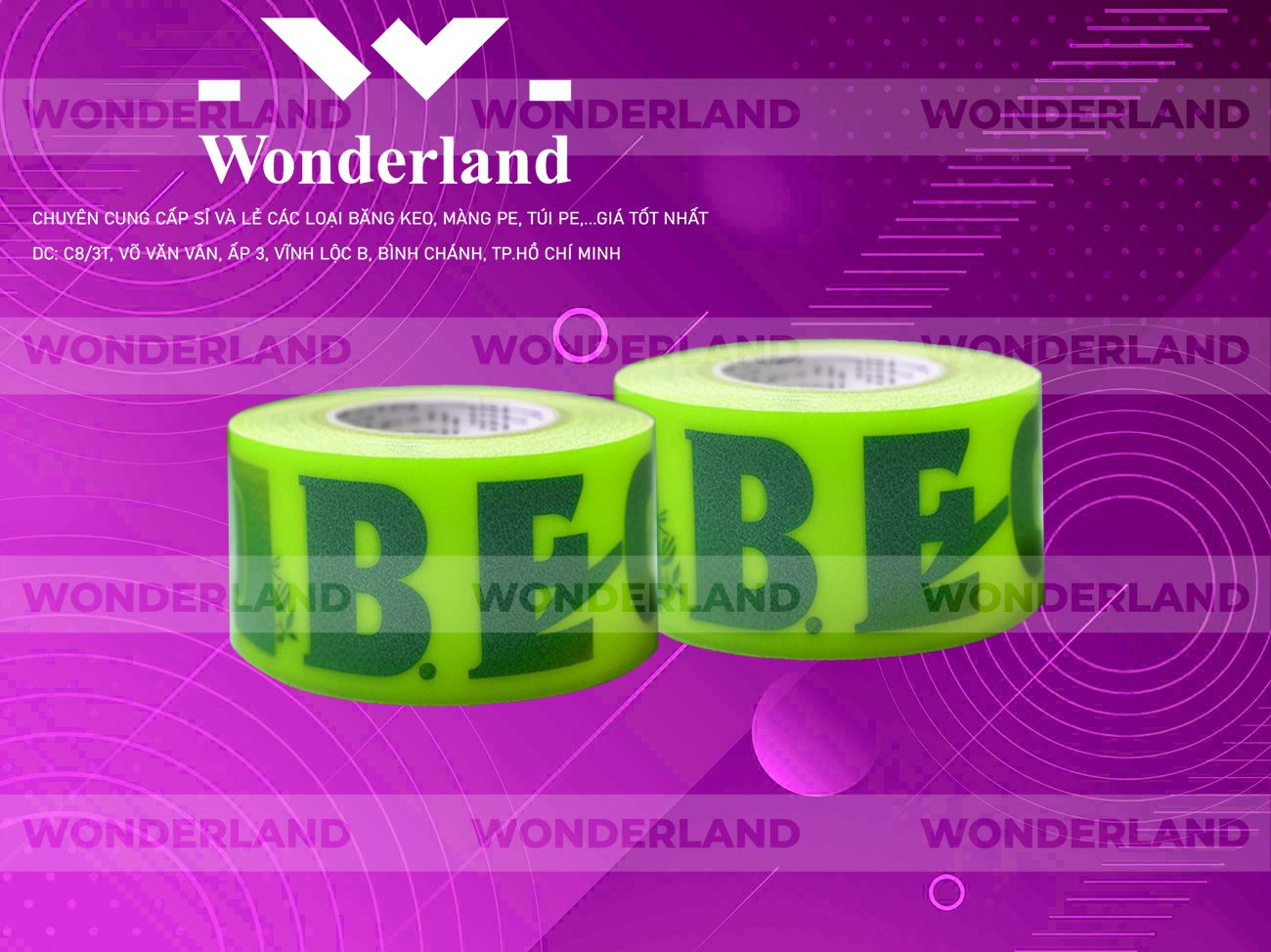 BĂNG KEO IN CHỮ SIZE 52MM WONDERLAND CHẤT LƯỢNG