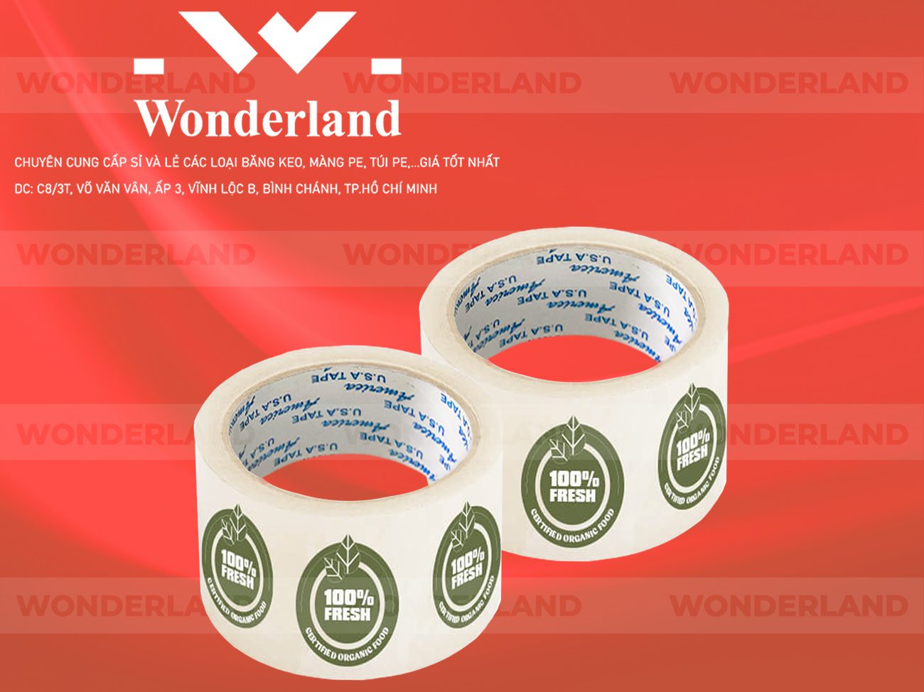 BĂNG KEO IN CHỮ SIZE 53MM WONDERLAND CHẤT LƯỢNG TỐT NHẤT