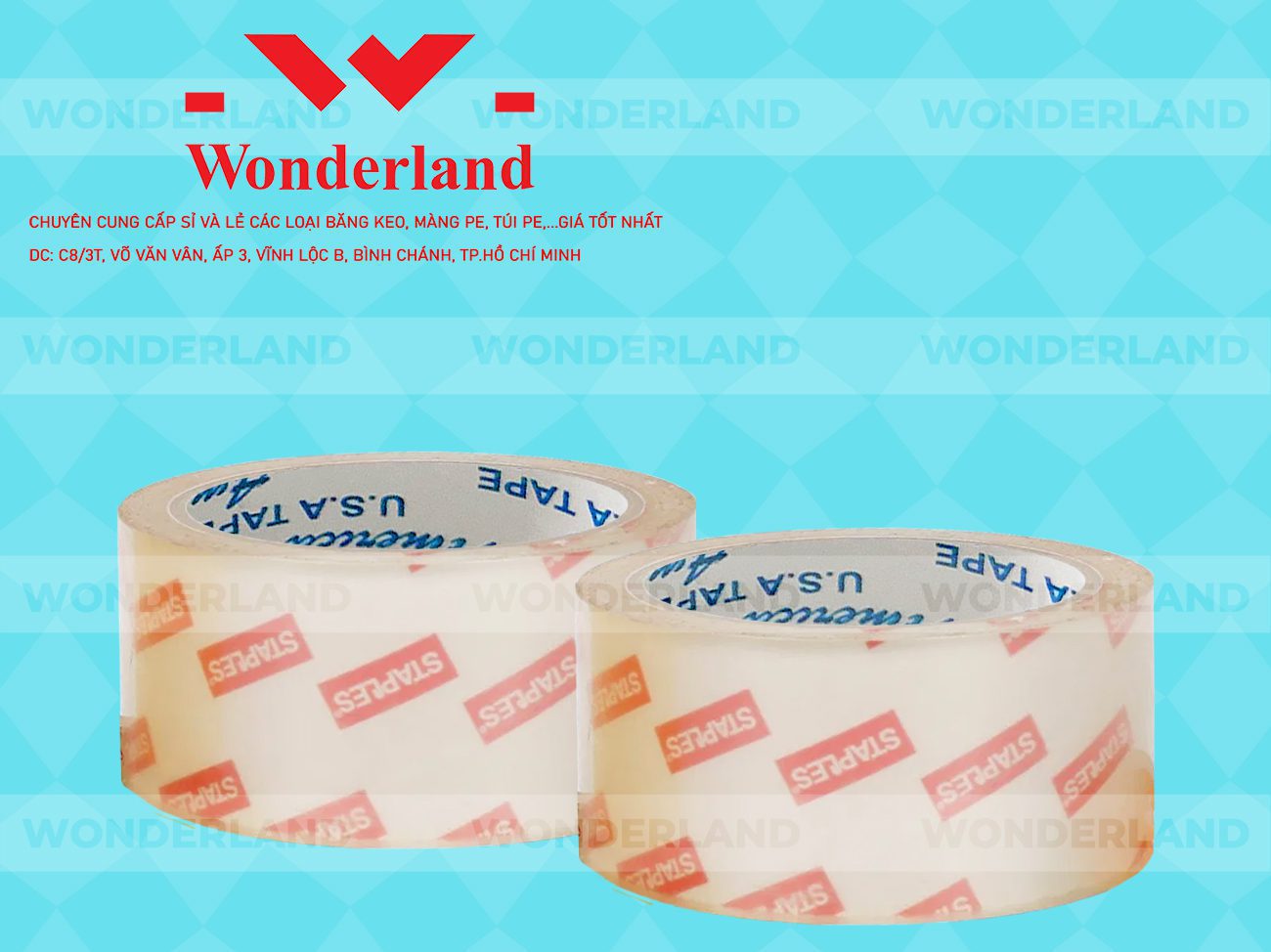 BĂNG KEO IN CHỮ SIZE 53MM WONDERLAND CHẤT LƯỢNG