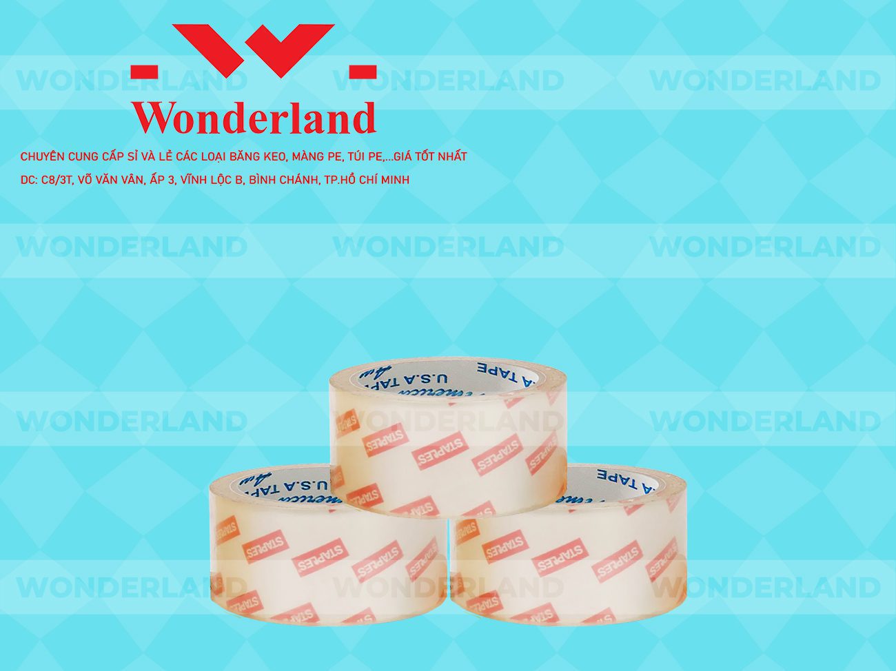 BĂNG KEO IN CHỮ SIZE 53MM WONDERLAND GIÁ SỈ TỐT NHẤT