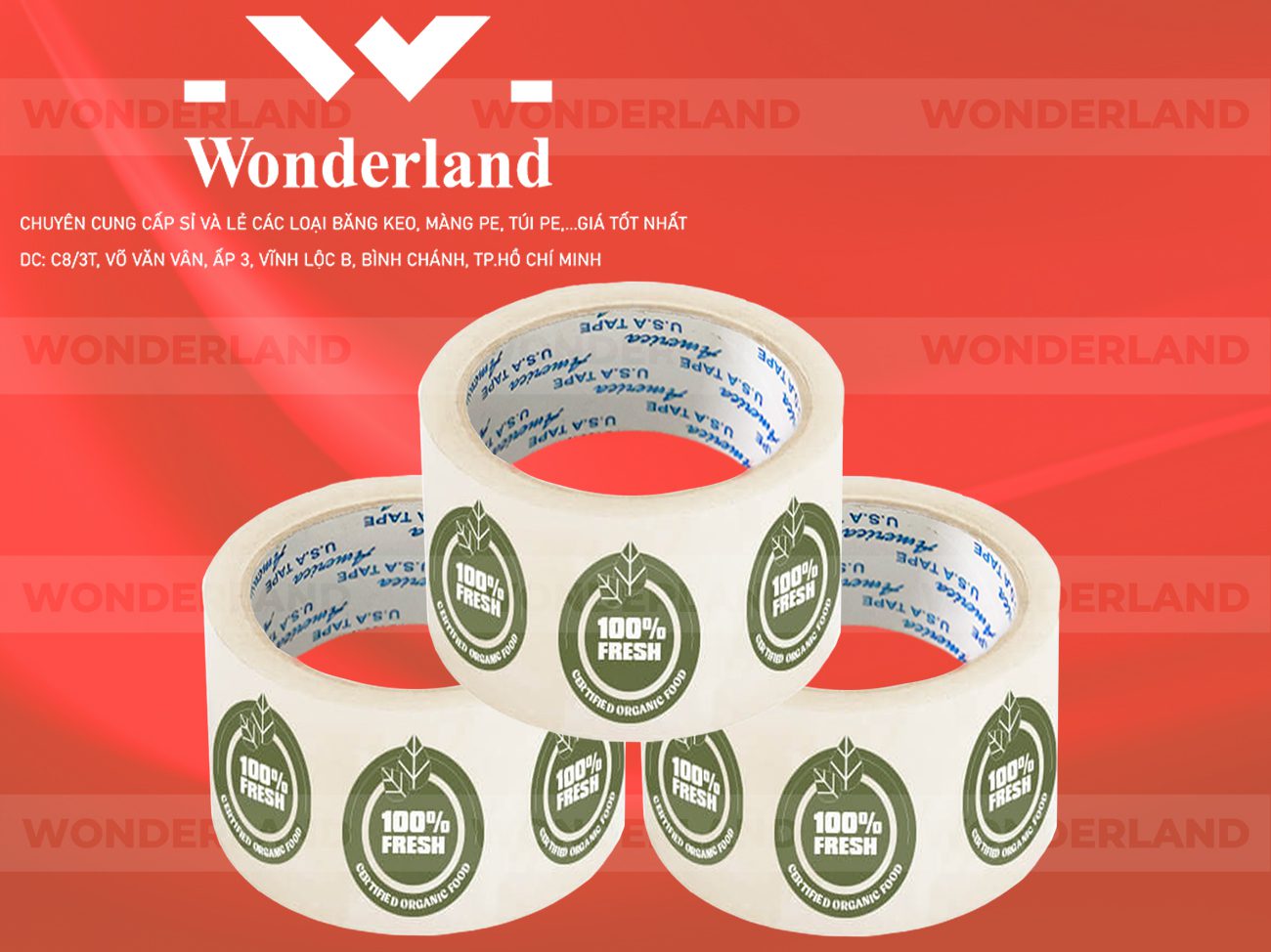 BĂNG KEO IN CHỮ SIZE 53MM WONDERLAND GIÁ TỐT