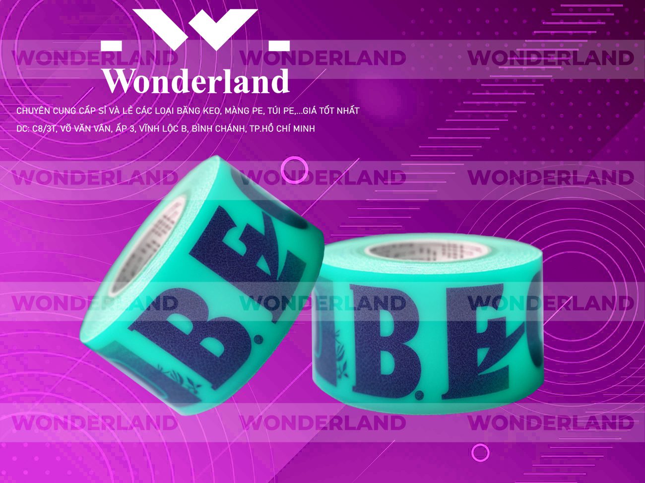 BĂNG KEO IN CHỮ SIZE 54MM WONDERLAND CHẤT LƯỢNG