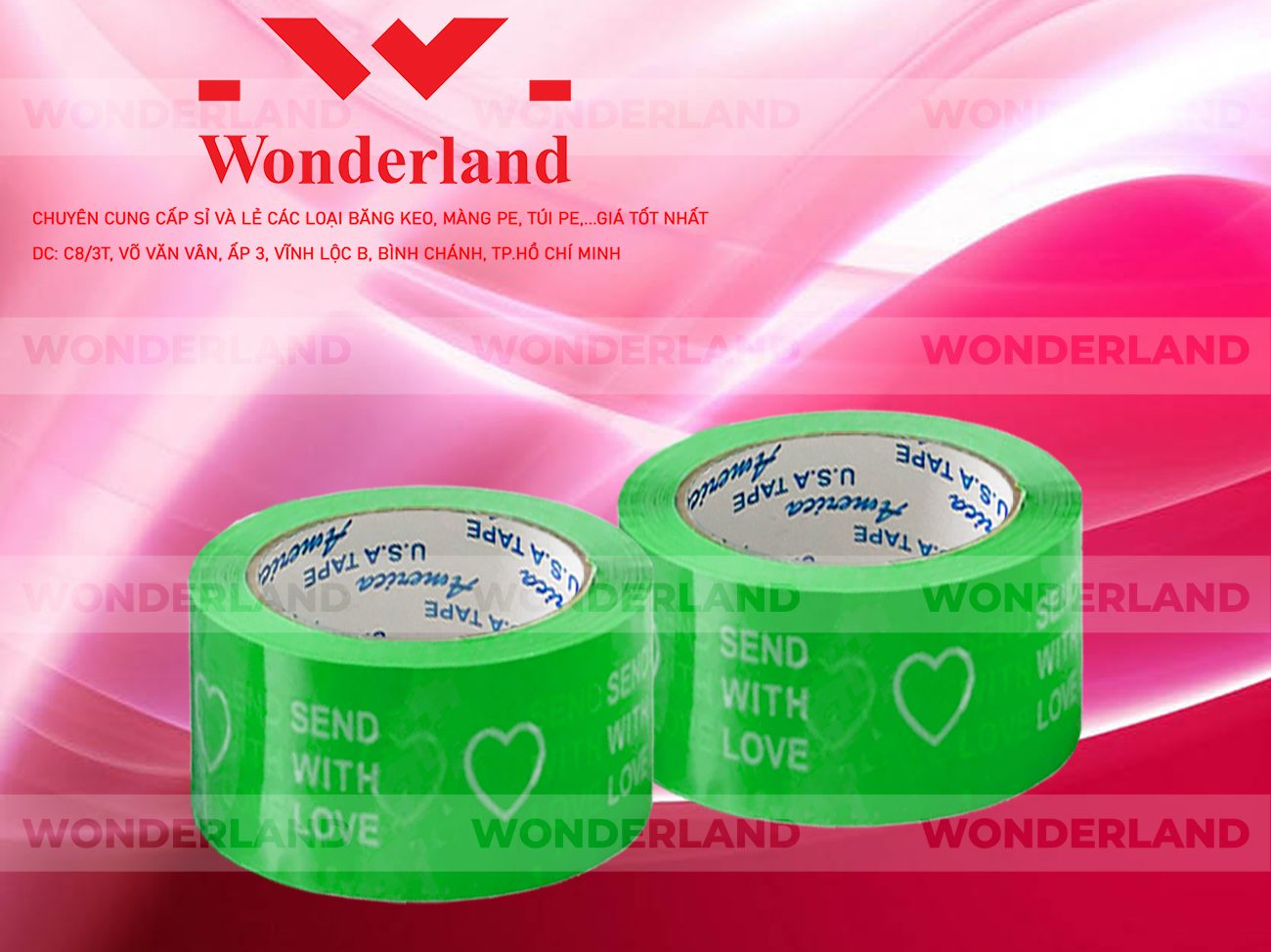 BĂNG KEO IN CHỮ SIZE 54MM WONDERLAND CHẤT LƯỢNG