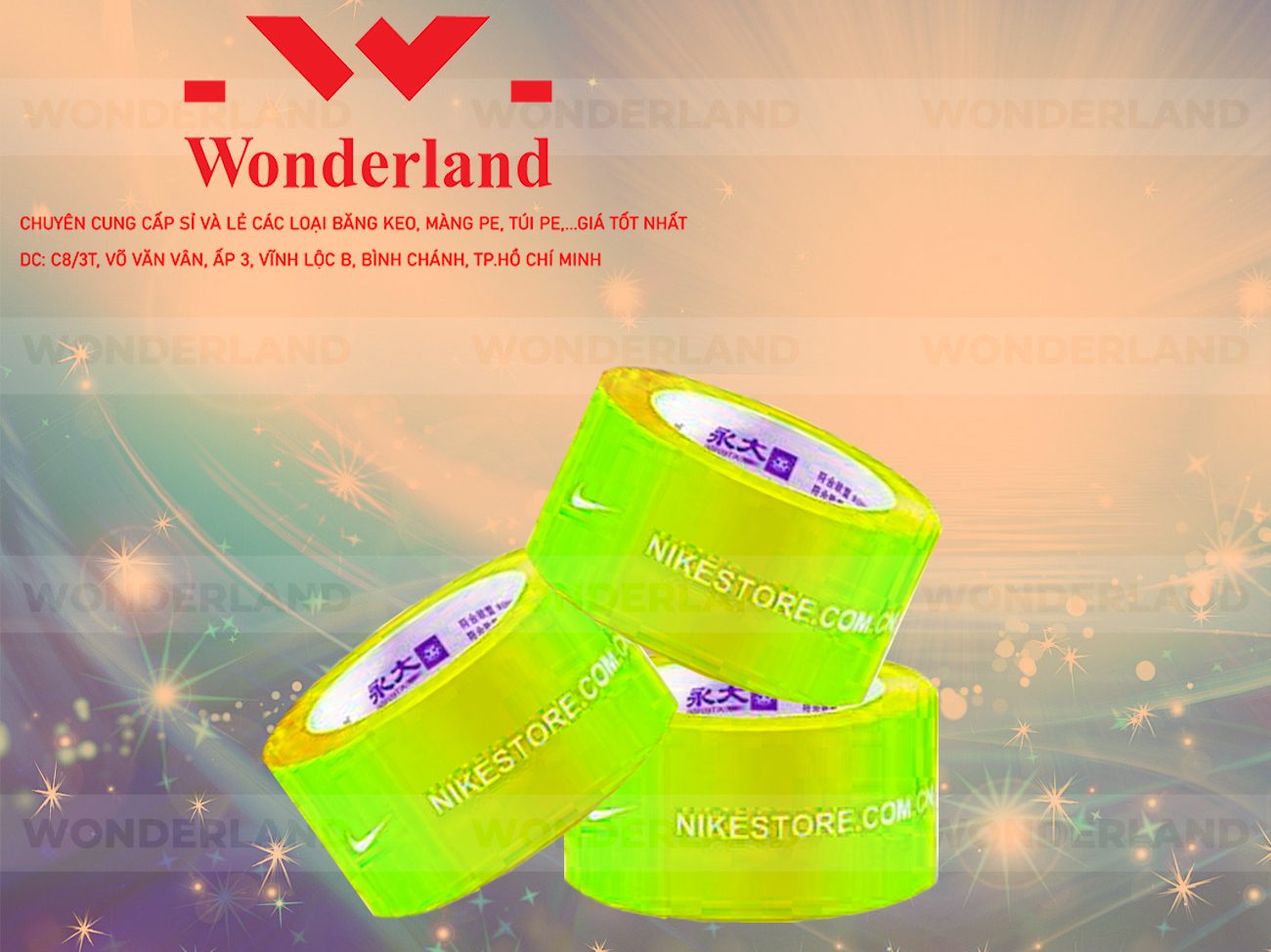 BĂNG KEO IN CHỮ SIZE 54MM WONDERLAND GIÁ TỐT