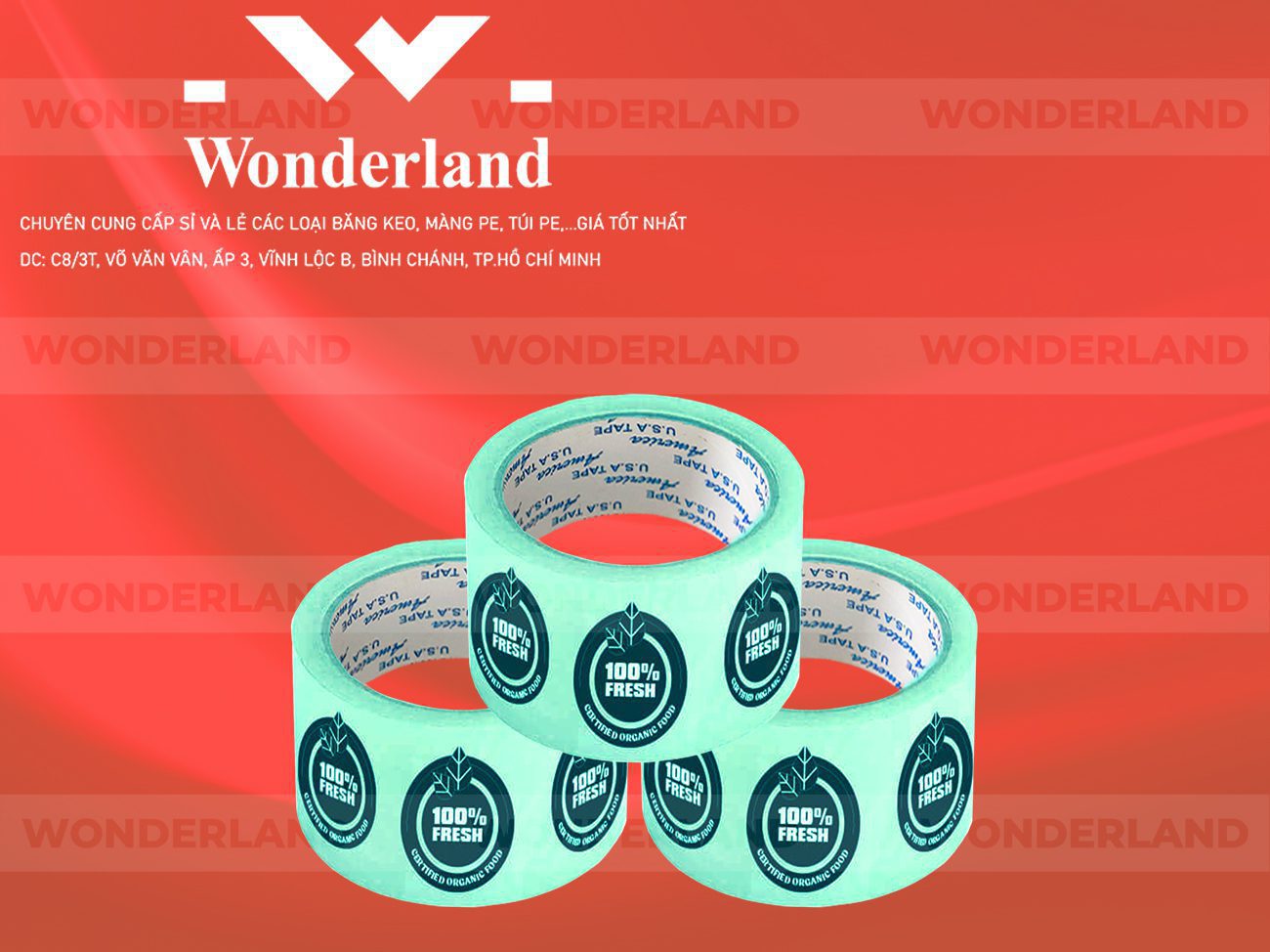 BĂNG KEO IN CHỮ SIZE 55MM WONDERLAND CHẤT LƯỢNG TỐT NHẤT