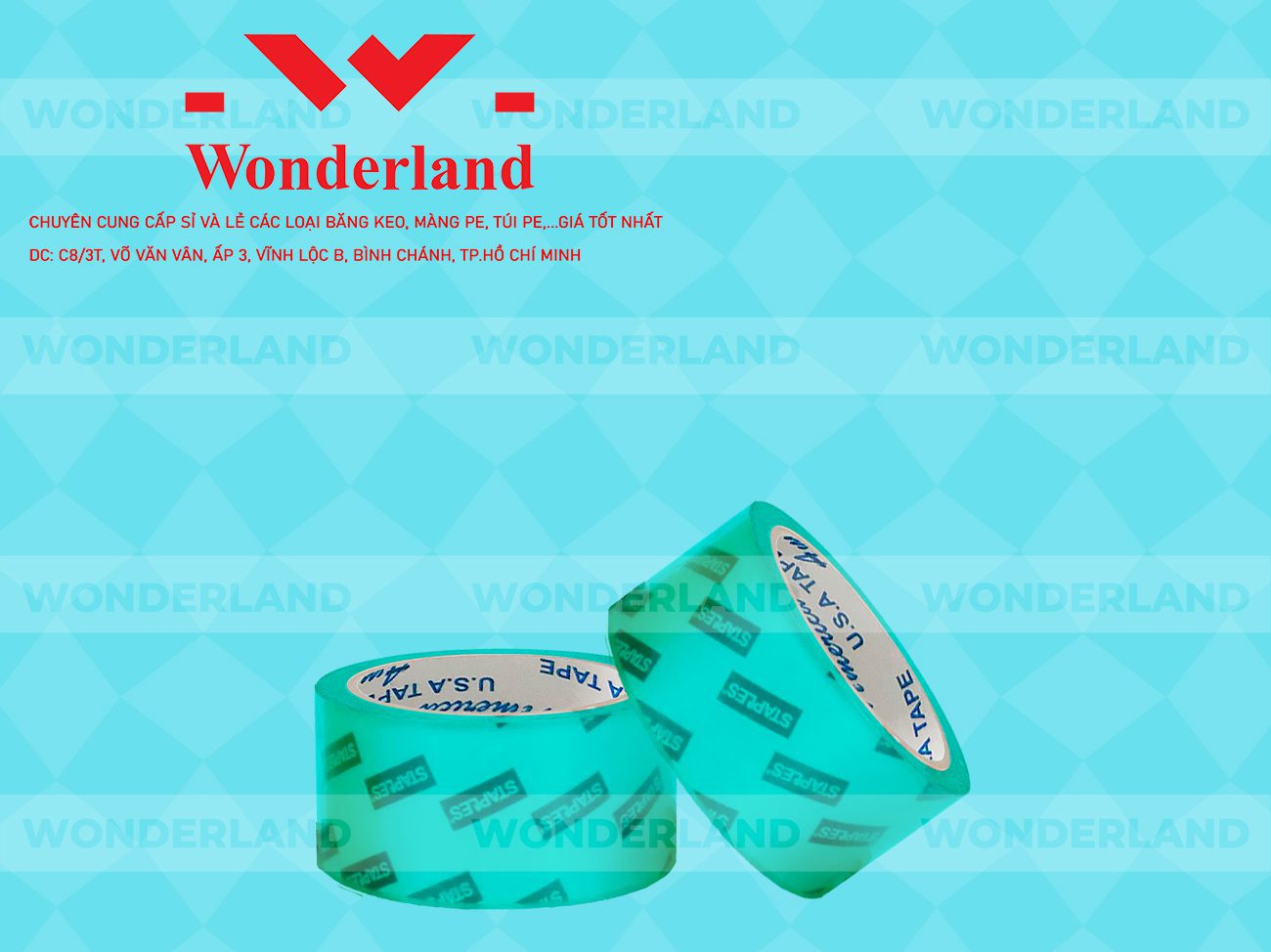 BĂNG KEO IN CHỮ SIZE 55MM WONDERLAND CHẤT LƯỢNG