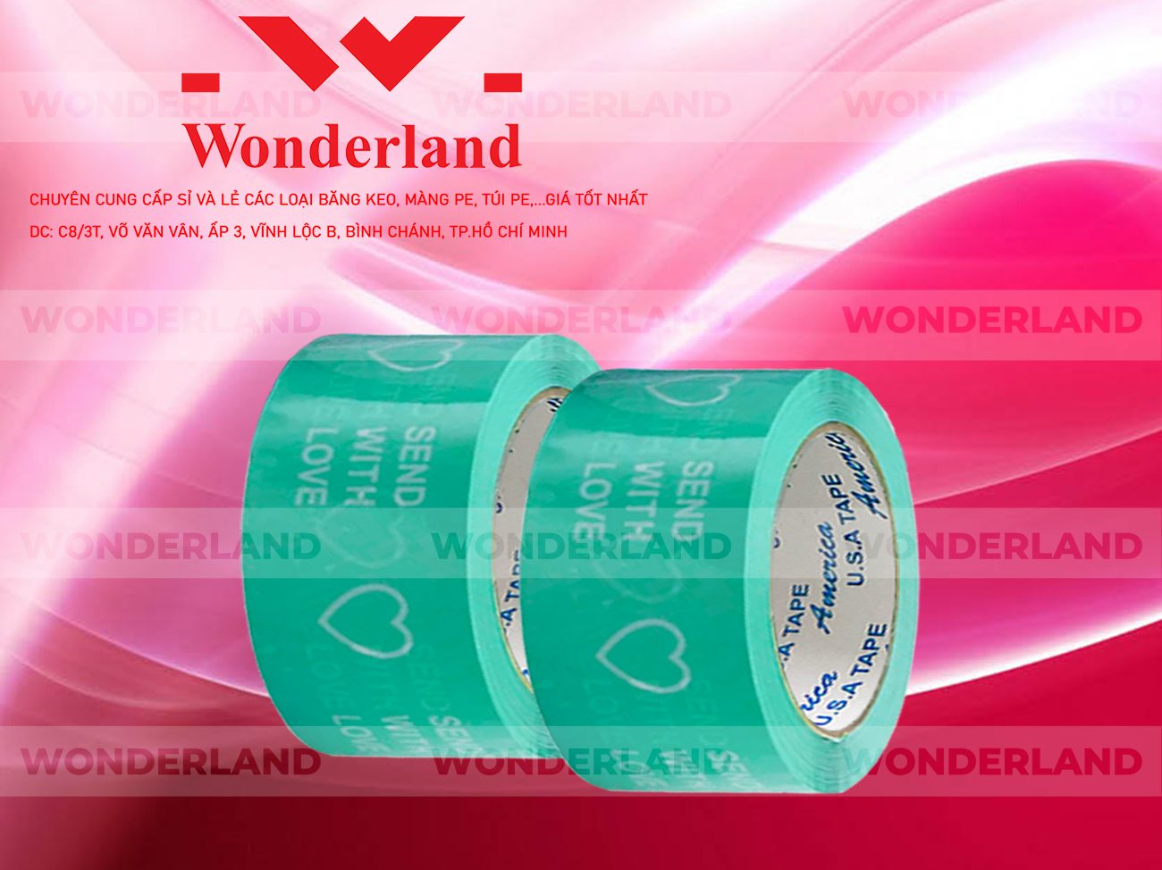 BĂNG KEO IN CHỮ SIZE 56MM WONDERLAND CHẤT LƯỢNG