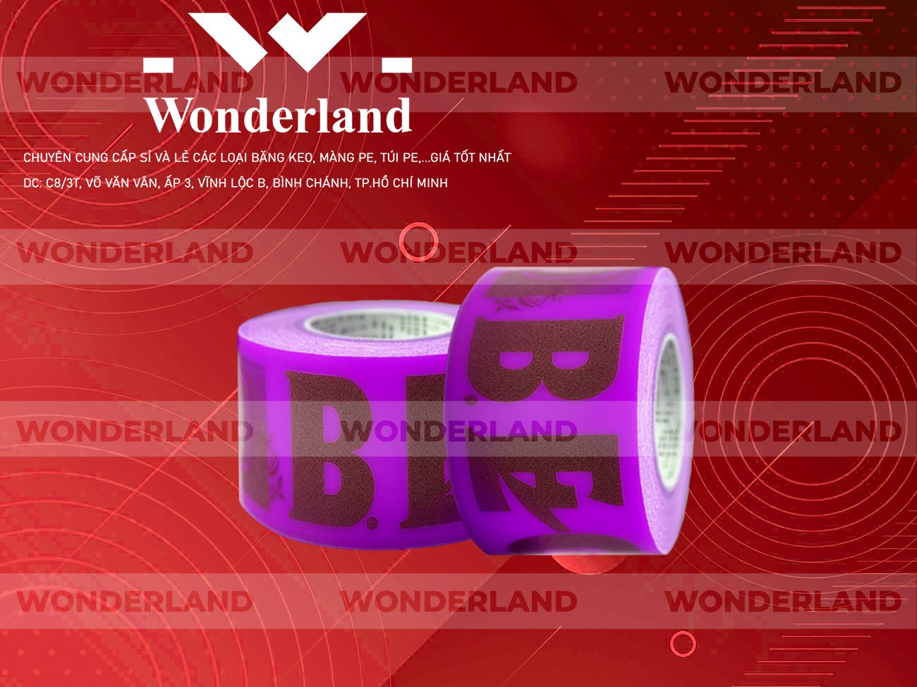 BĂNG KEO IN CHỮ SIZE 58MM WONDERLAND CHẤT LƯỢNG