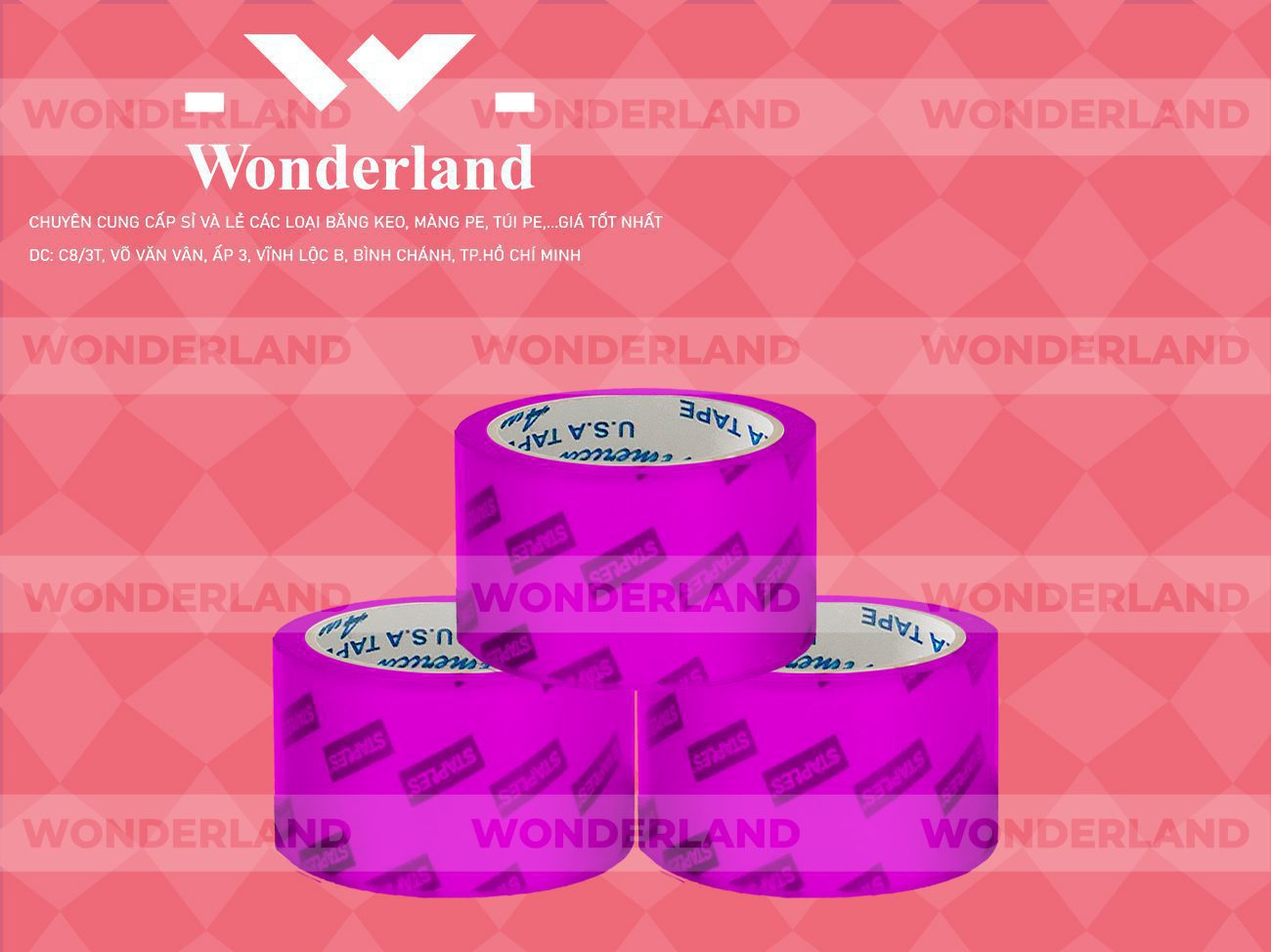 BĂNG KEO IN CHỮ SIZE 61MM WONDERLAND CHẤT LƯỢNG