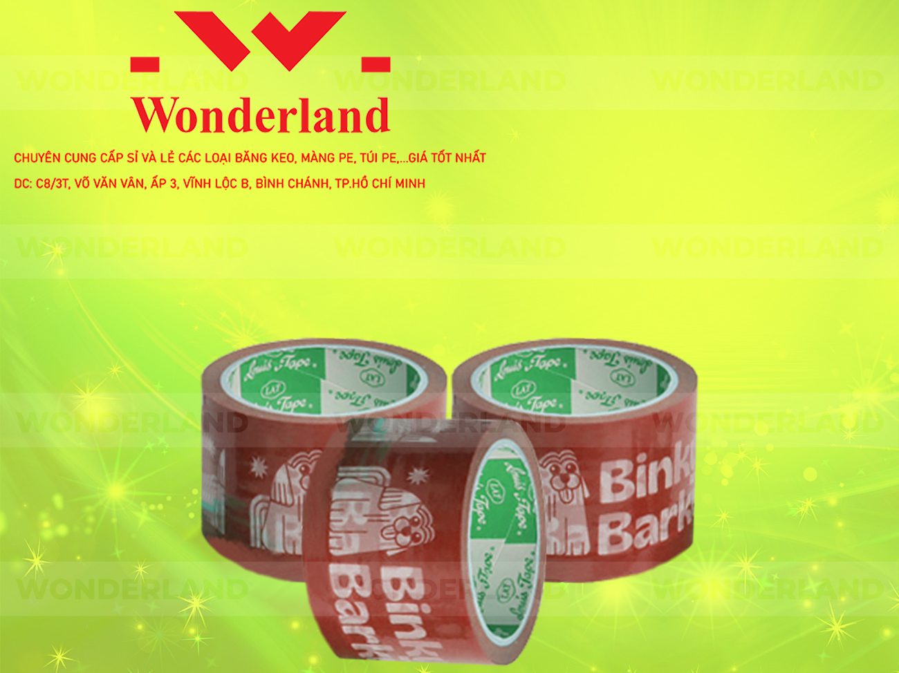 BĂNG KEO IN CHỮ SIZE 62MM WONDERLAND CHẤT LƯỢNG TỐT NHẤT