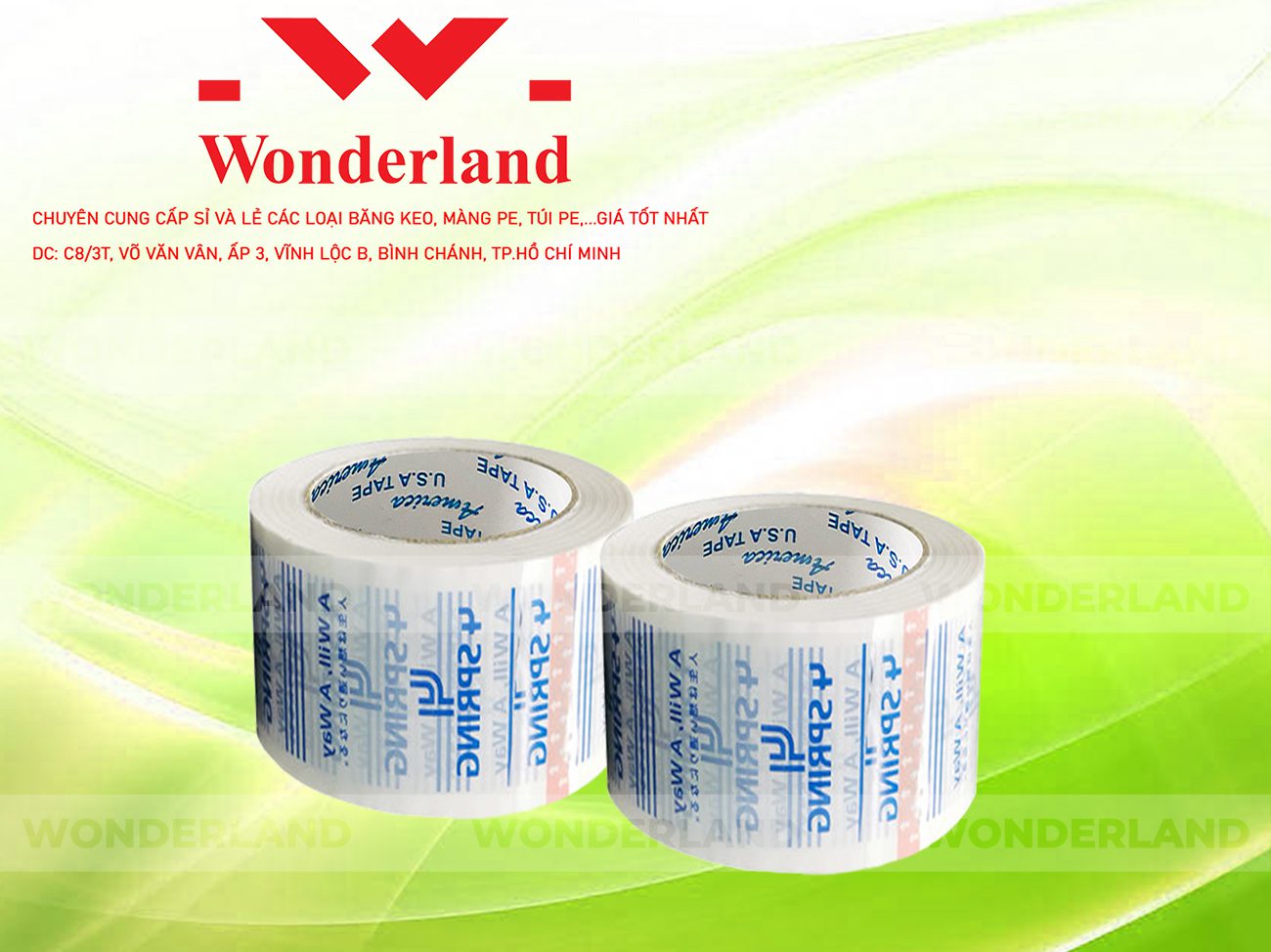 BĂNG KEO IN CHỮ SIZE 62MM WONDERLAND CHẤT LƯỢNG