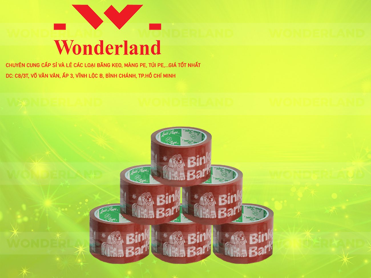 BĂNG KEO IN CHỮ SIZE 62MM WONDERLAND GIÁ TỐT