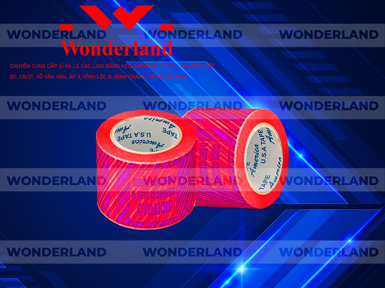BĂNG KEO IN CHỮ SIZE 63MM WONDERLAND CHẤT LƯỢNG