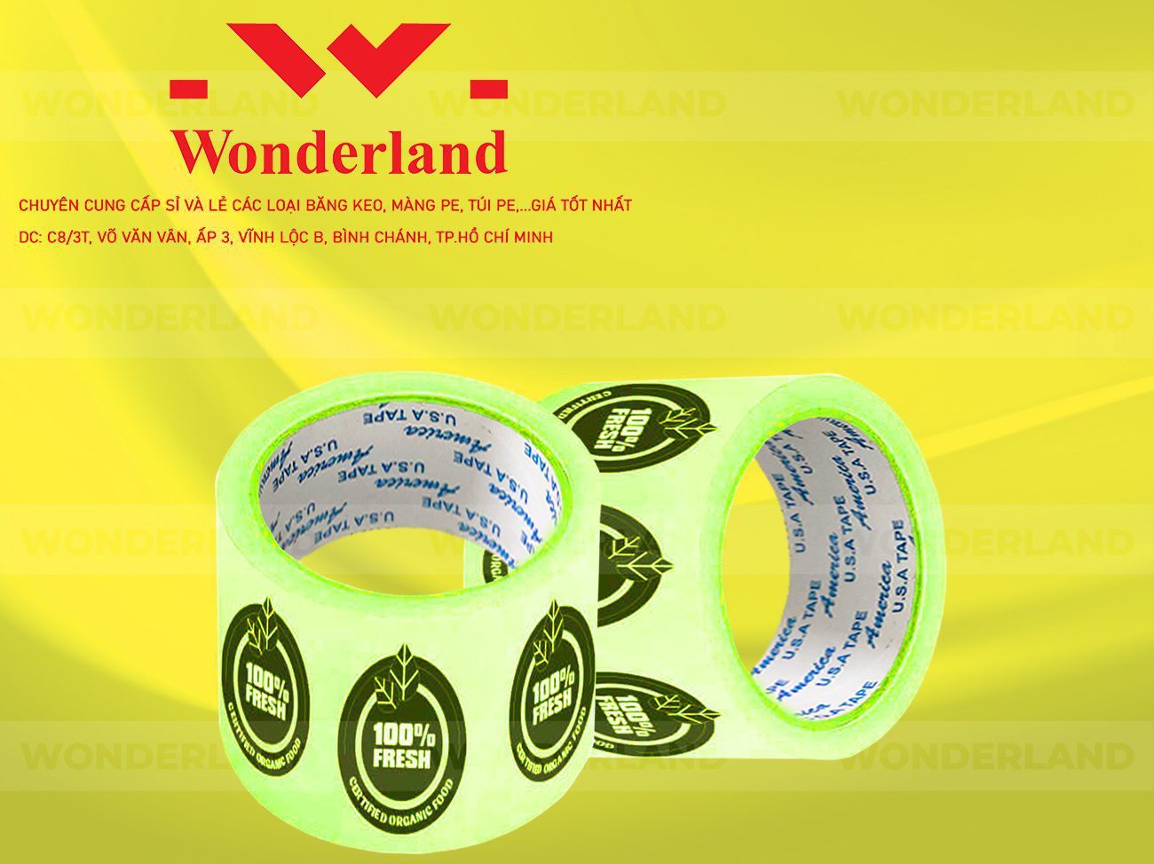 BĂNG KEO IN CHỮ SIZE 63MM WONDERLAND CHẤT LƯỢNG TỐT NHẤT