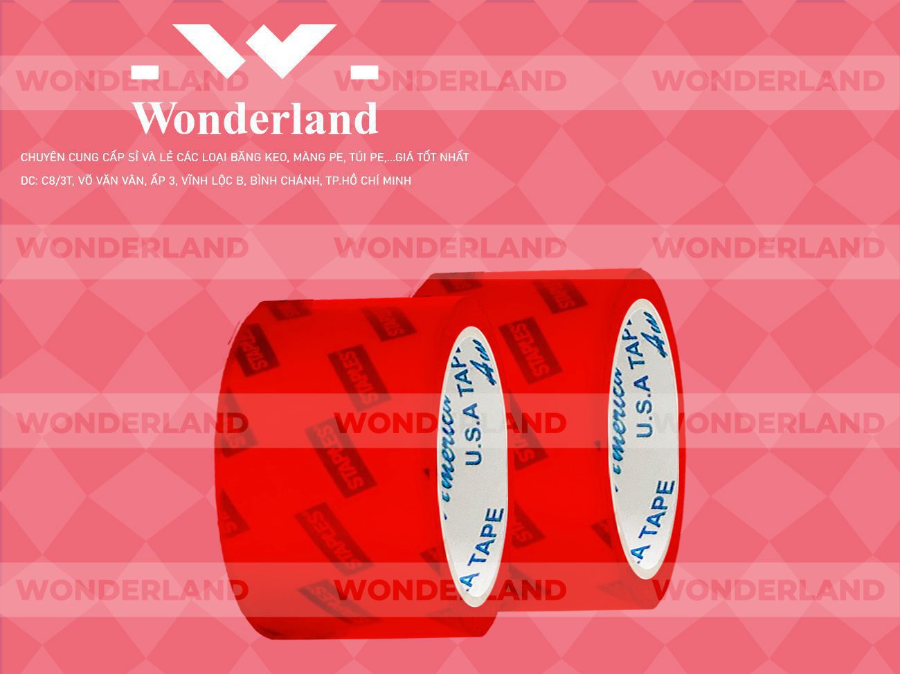 BĂNG KEO IN CHỮ SIZE 63MM WONDERLAND CHẤT LƯỢNG