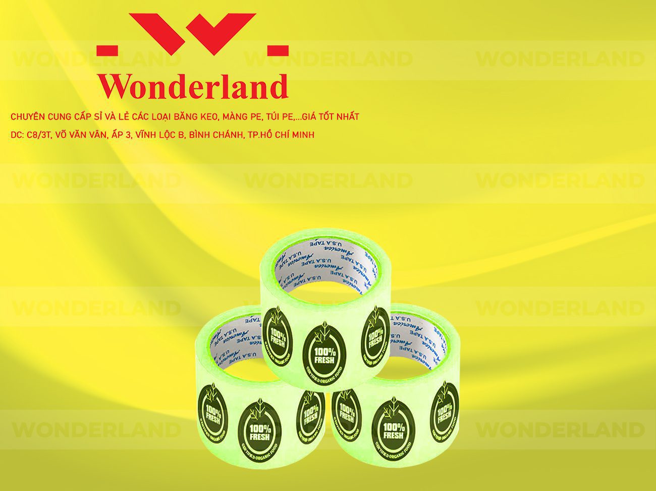 BĂNG KEO IN CHỮ SIZE 63MM WONDERLAND GIÁ TỐT