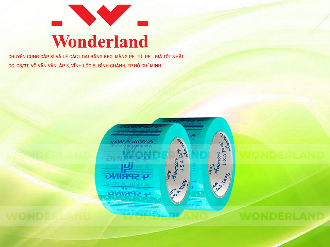 BĂNG KEO IN CHỮ SIZE 64MM WONDERLAND CHẤT LƯỢNG
