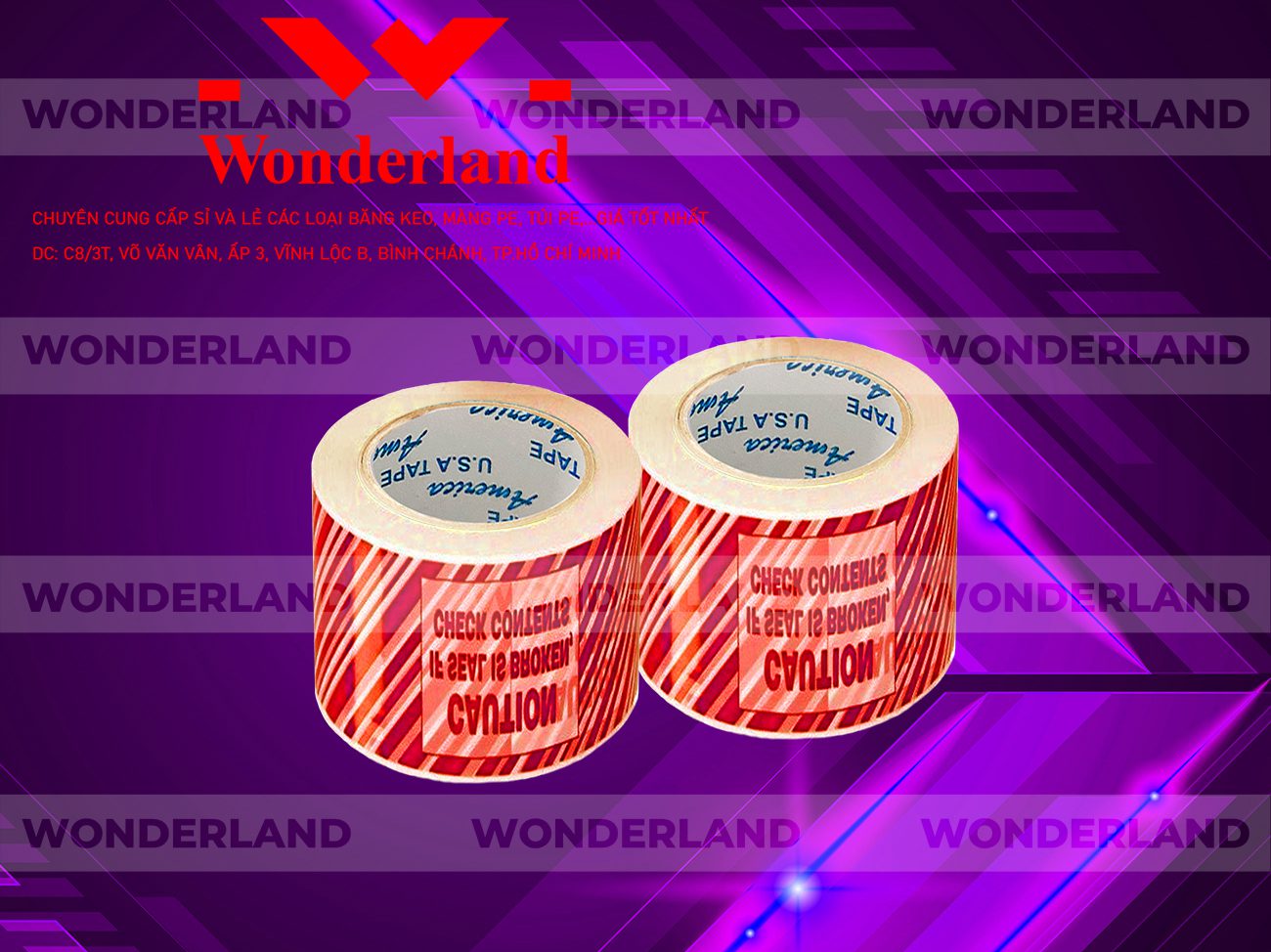 BĂNG KEO IN CHỮ SIZE 65MM WONDERLAND CHẤT LƯỢNG