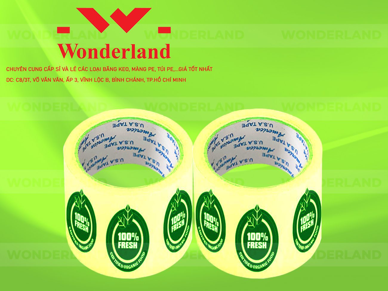 BĂNG KEO IN CHỮ SIZE 65MM WONDERLAND CHẤT LƯỢNG TỐT NHẤT