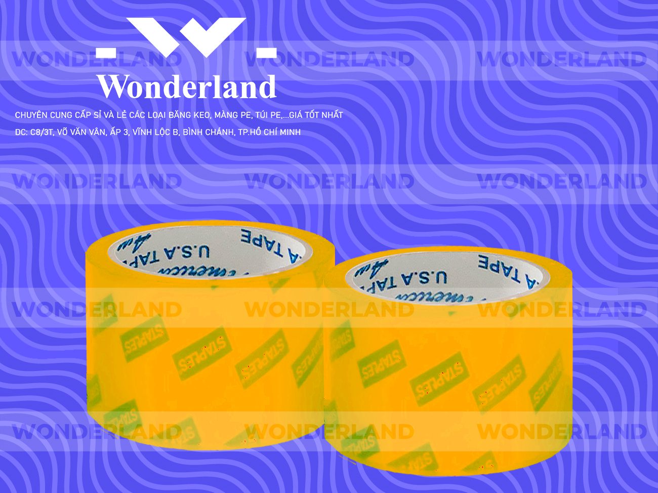 BĂNG KEO IN CHỮ SIZE 65MM WONDERLAND CHẤT LƯỢNG