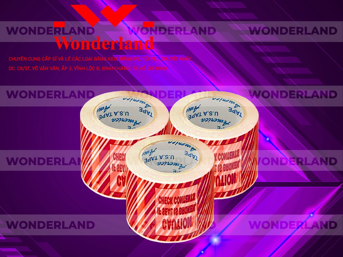 BĂNG KEO IN CHỮ SIZE 65MM WONDERLAND GIÁ RẺ NHẤT