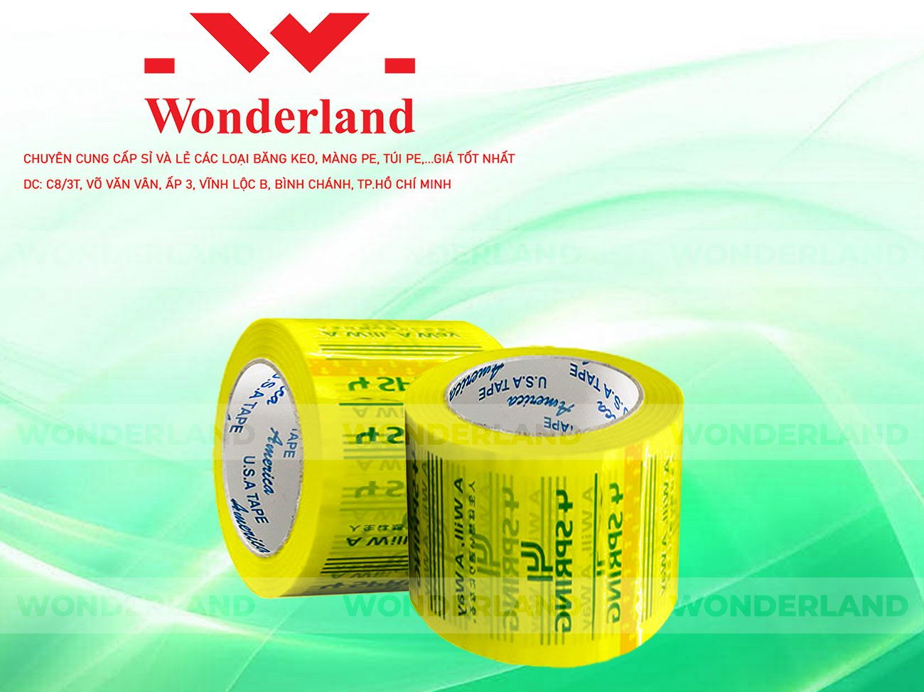 BĂNG KEO IN CHỮ SIZE 68MM WONDERLAND CHẤT LƯỢNG