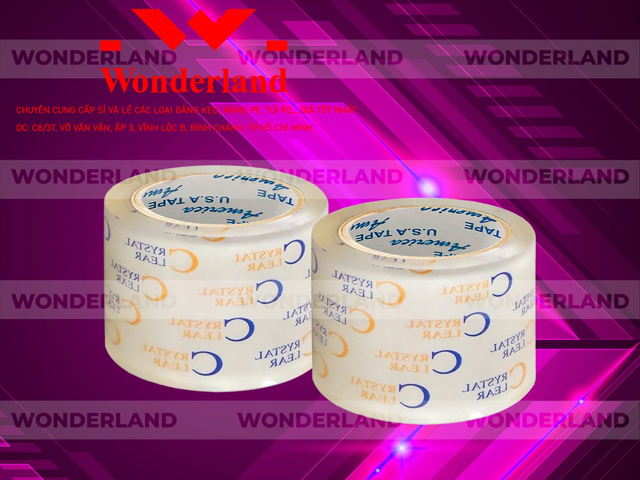BĂNG KEO IN CHỮ SIZE 69MM WONDERLAND CHẤT LƯỢNG