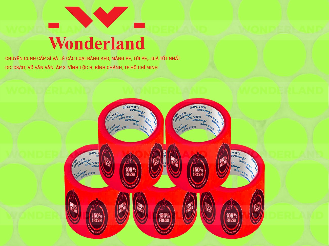BĂNG KEO IN CHỮ SIZE 69MM WONDERLAND CHẤT LƯỢNG TỐT NHẤT
