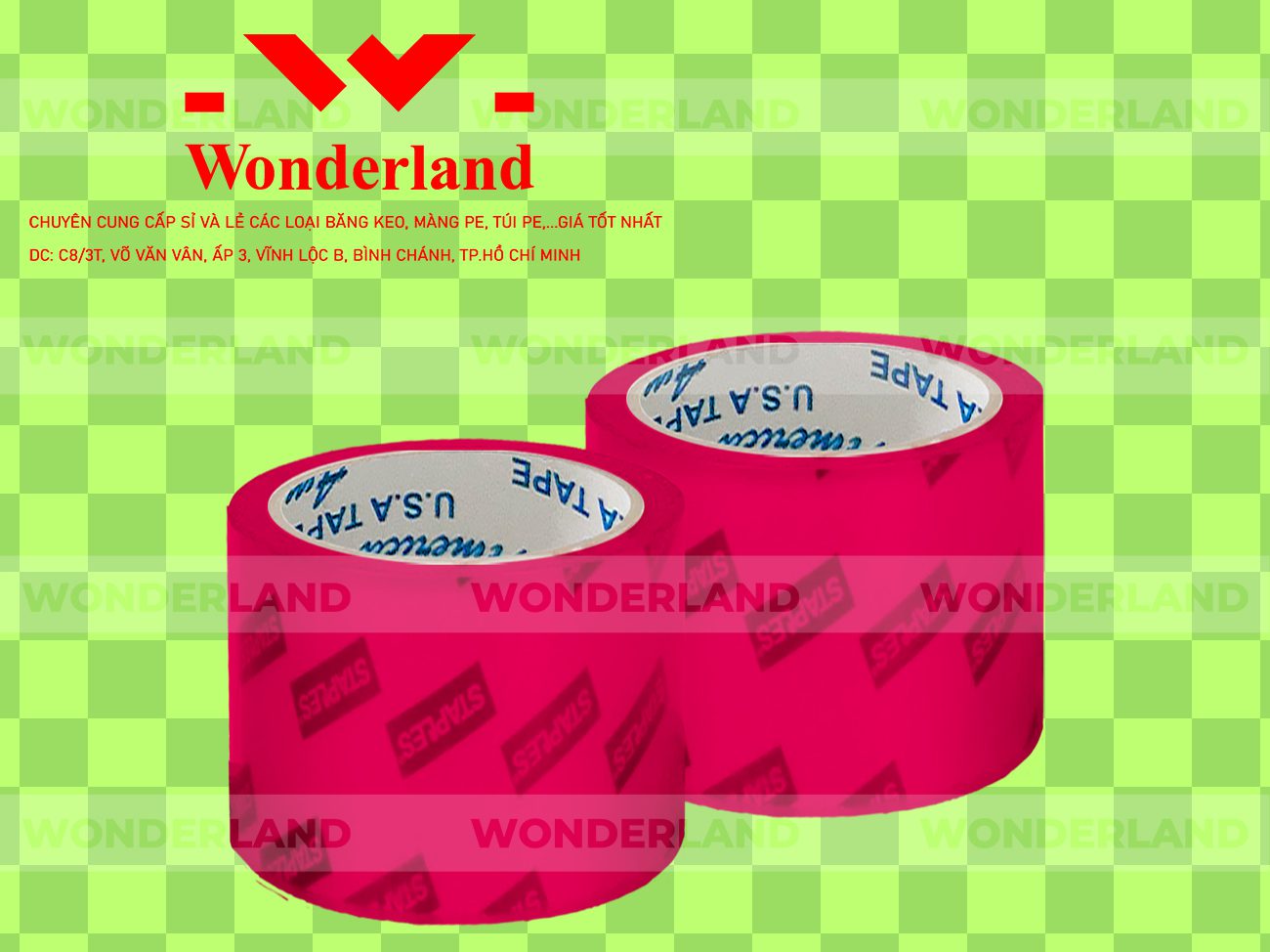 BĂNG KEO IN CHỮ SIZE 69MM WONDERLAND CHẤT LƯỢNG