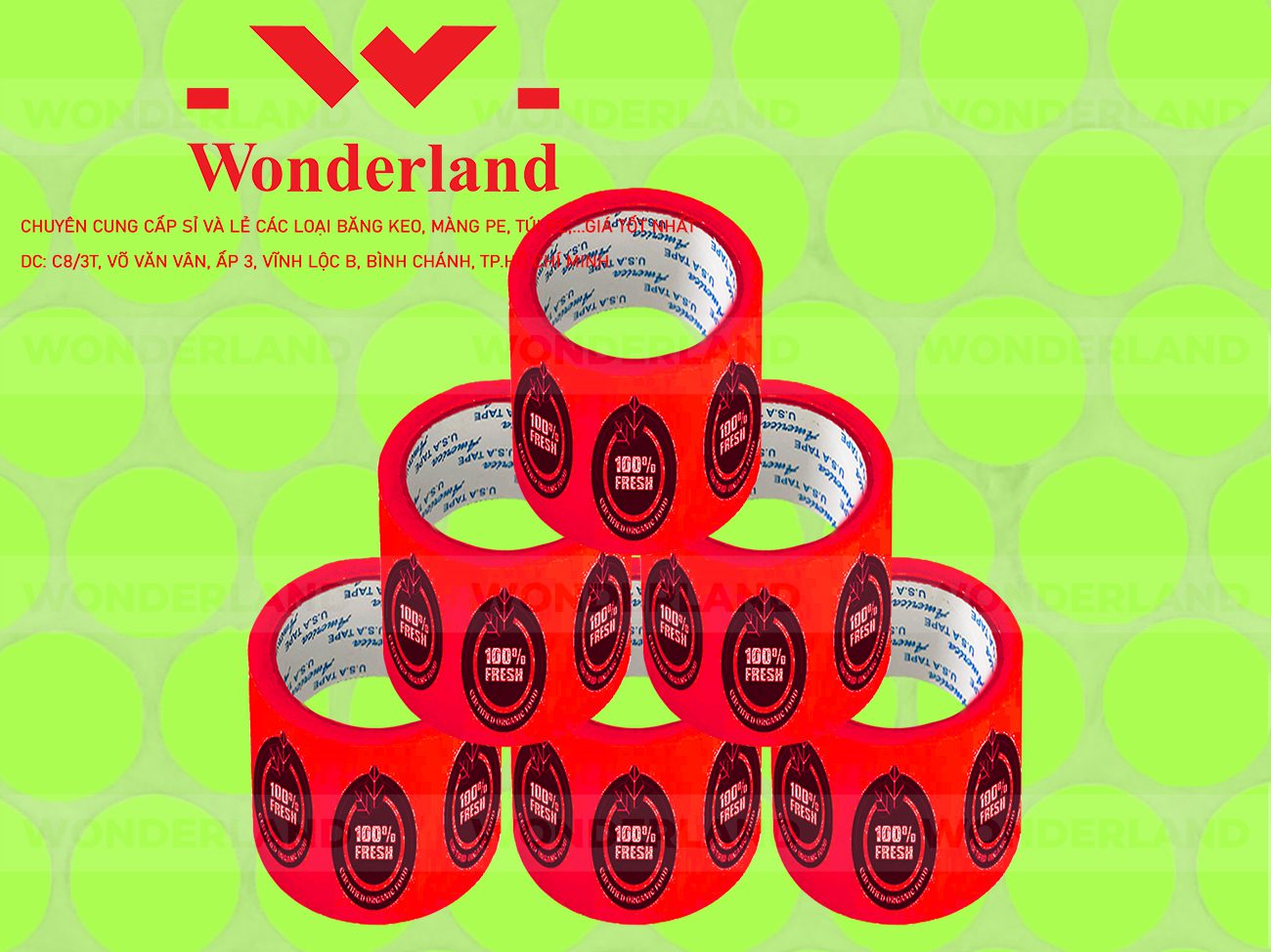 BĂNG KEO IN CHỮ SIZE 69MM WONDERLAND GIÁ TỐT