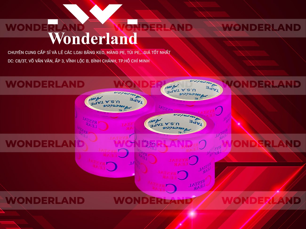 BĂNG KEO IN CHỮ SIZE 73MM WONDERLAND CHẤT LƯỢNG