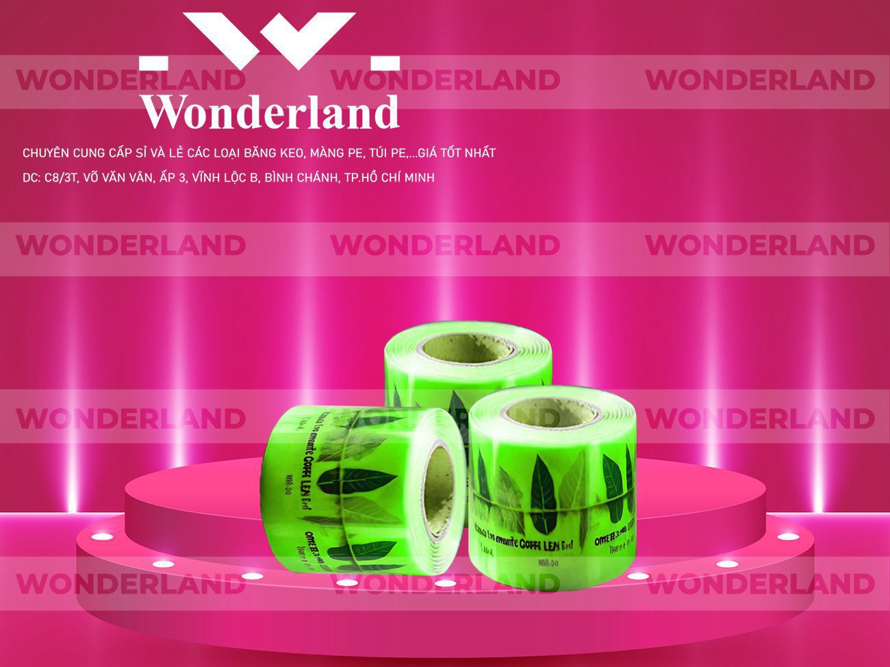 BĂNG KEO IN CHỮ SIZE 74MM WONDERLAND CHẤT LƯỢNG