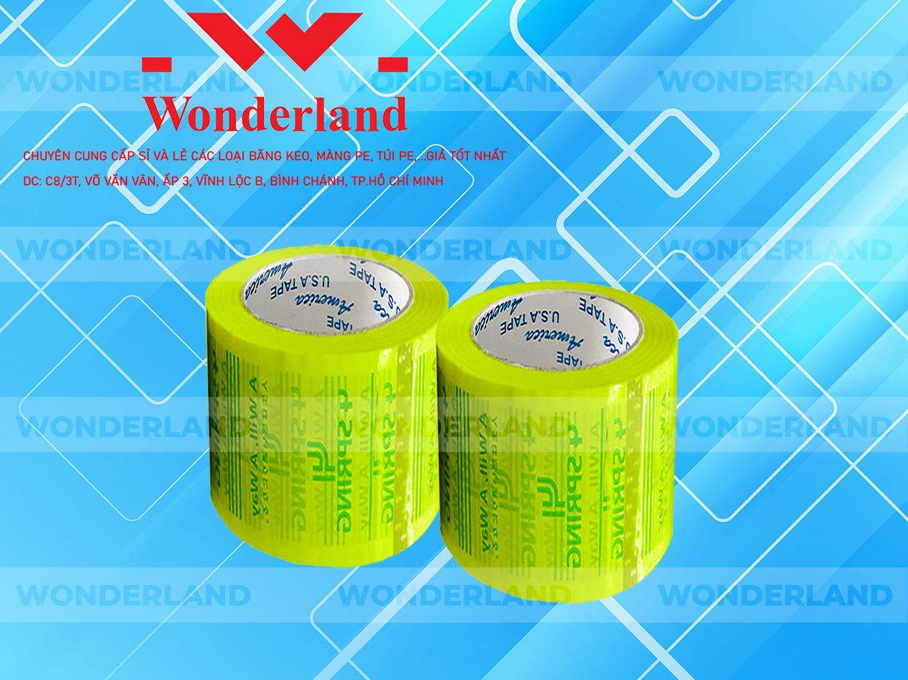 BĂNG KEO IN CHỮ SIZE 74MM WONDERLAND CHẤT LƯỢNG