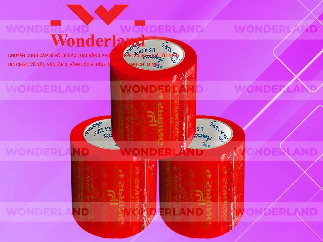 BĂNG KEO IN CHỮ SIZE 78MM WONDERLAND CHẤT LƯỢNG