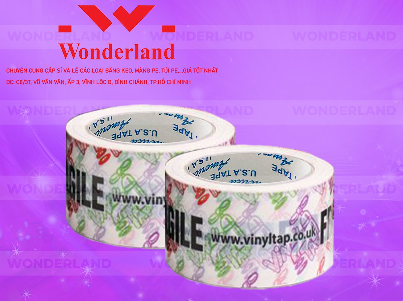 BĂNG KEO IN CHỮ SIZE 82MM WONDERLAND CHẤT LƯỢNG TỐT NHẤT