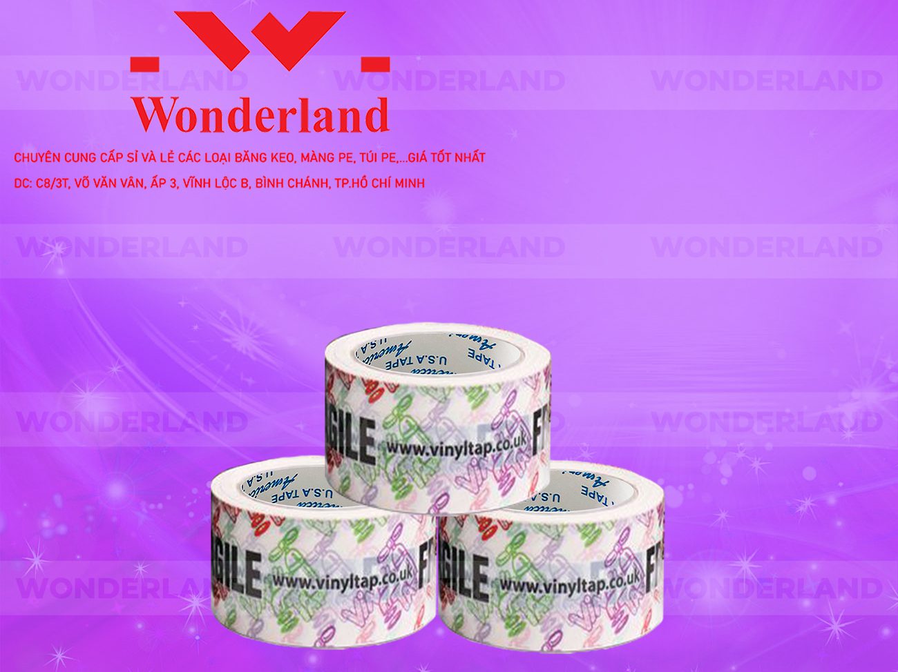 BĂNG KEO IN CHỮ SIZE 82MM WONDERLAND GIÁ TỐT