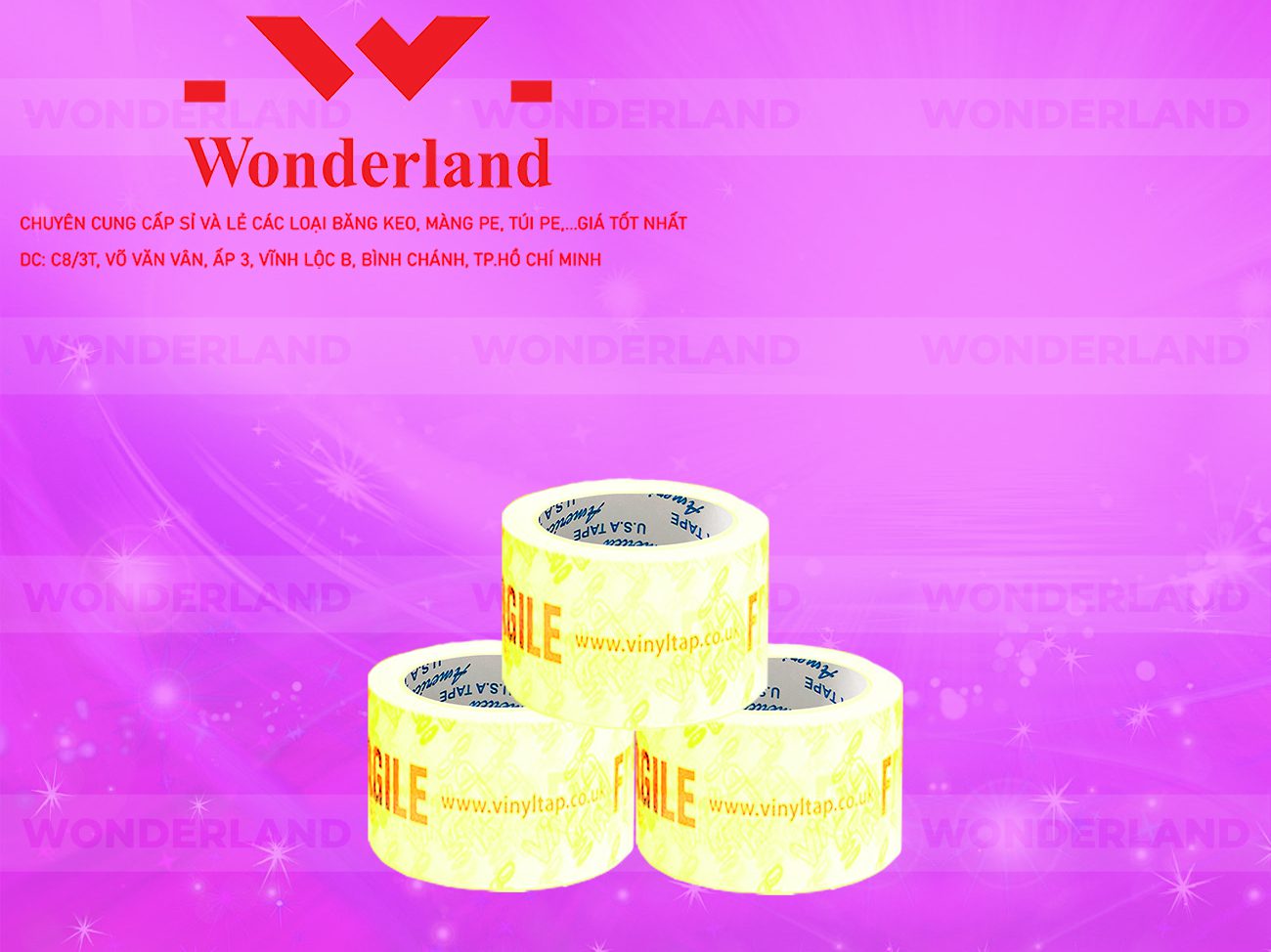 BĂNG KEO IN CHỮ SIZE 86MM WONDERLAND GIÁ TỐT