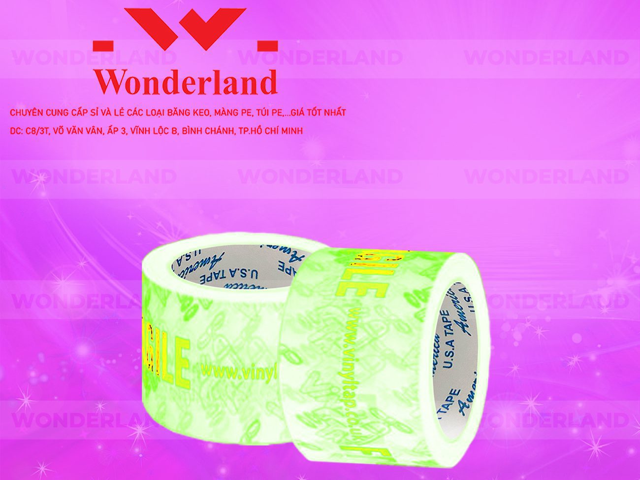 BĂNG KEO IN CHỮ SIZE 88MM WONDERLAND CHẤT LƯỢNG TỐT NHẤT