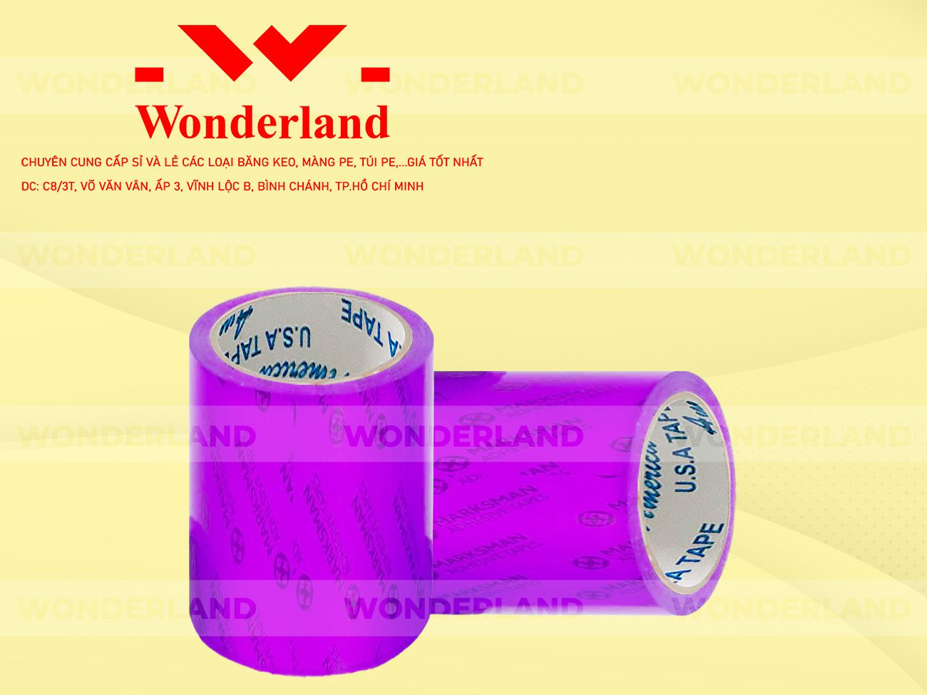 BĂNG KEO IN CHỮ SIZE 89MM WONDERLAND CHẤT LƯỢNG