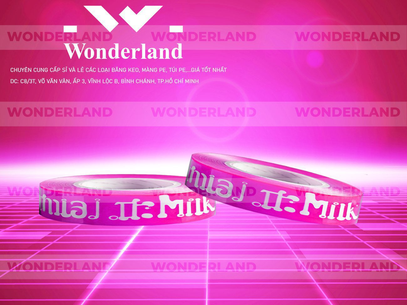 BĂNG KEO IN CHỮ SIZE 8MM WONDERLAND CHẤT LƯỢNG