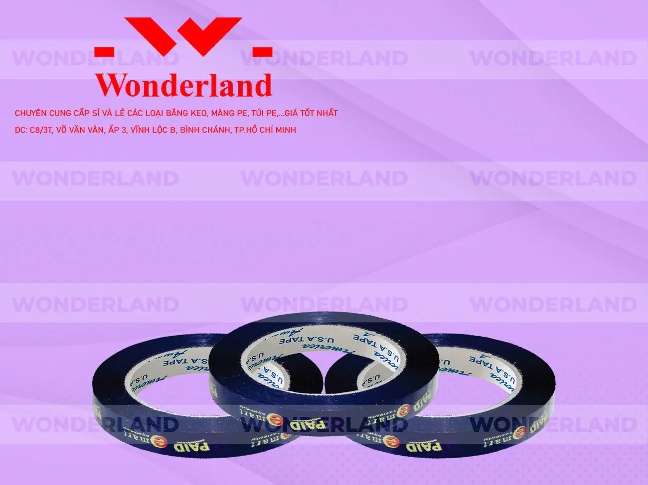 BĂNG KEO IN CHỮ SIZE 8MM WONDERLAND GIÁ SỈ TỐT NHẤT