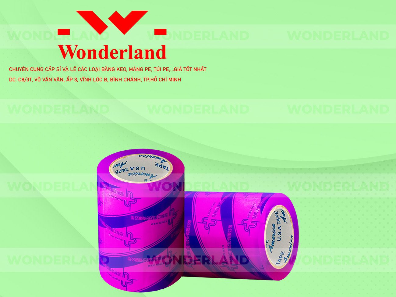 BĂNG KEO IN CHỮ SIZE 95MM WONDERLAND CHẤT LƯỢNG