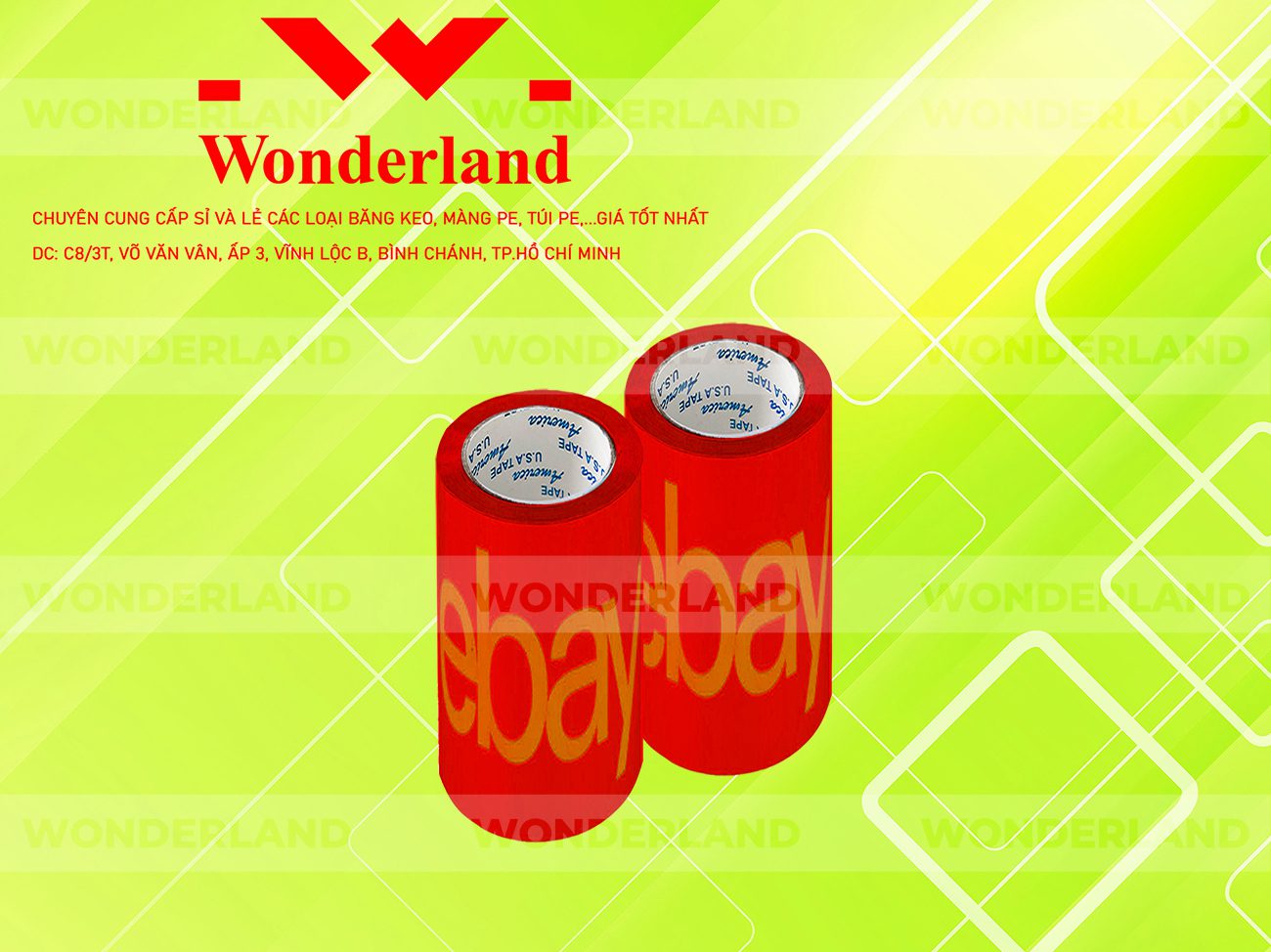 BĂNG KEO IN CHỮ SIZE 96MM WONDERLAND CHẤT LƯỢNG