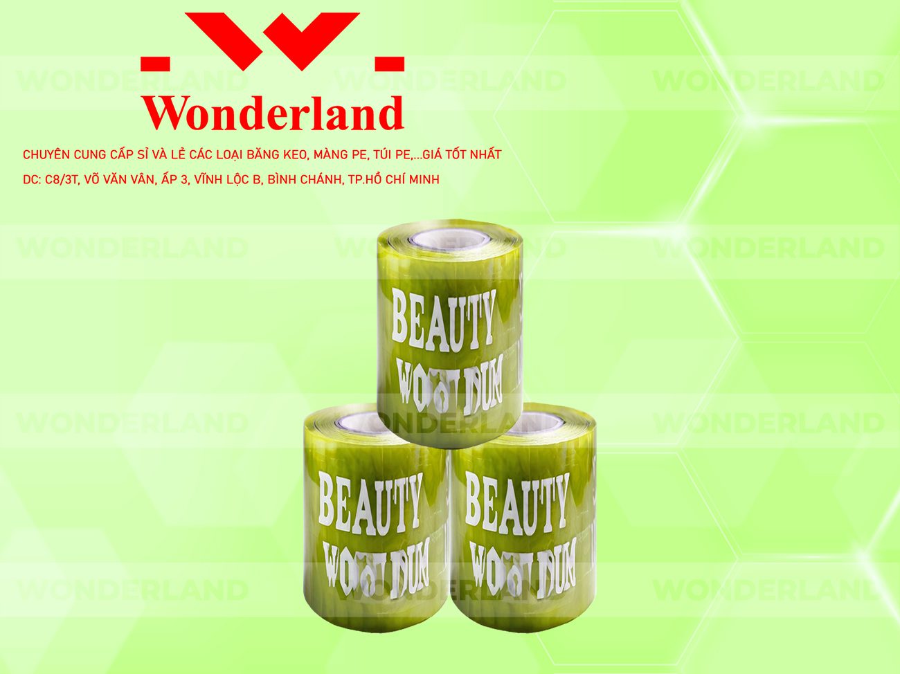 BĂNG KEO IN CHỮ SIZE 98MM WONDERLAND CHẤT LƯỢNG