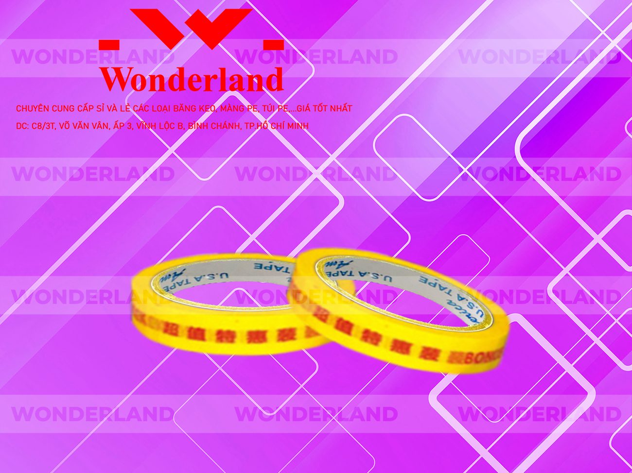 BĂNG KEO IN CHỮ SIZE 9MM WONDERLAND CHẤT LƯỢNG