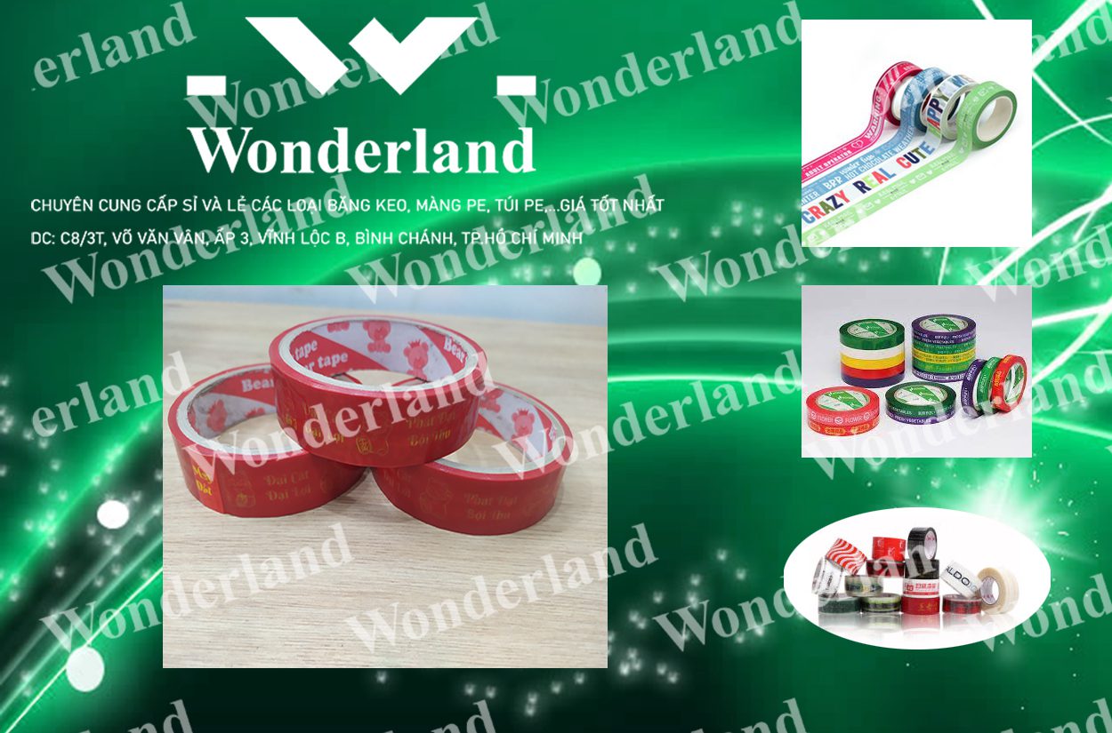 BĂNG KEO IN CHỮ WONDERLAND SIZE THEO YÊU CẦU CỦA KHÁCH HÀNG