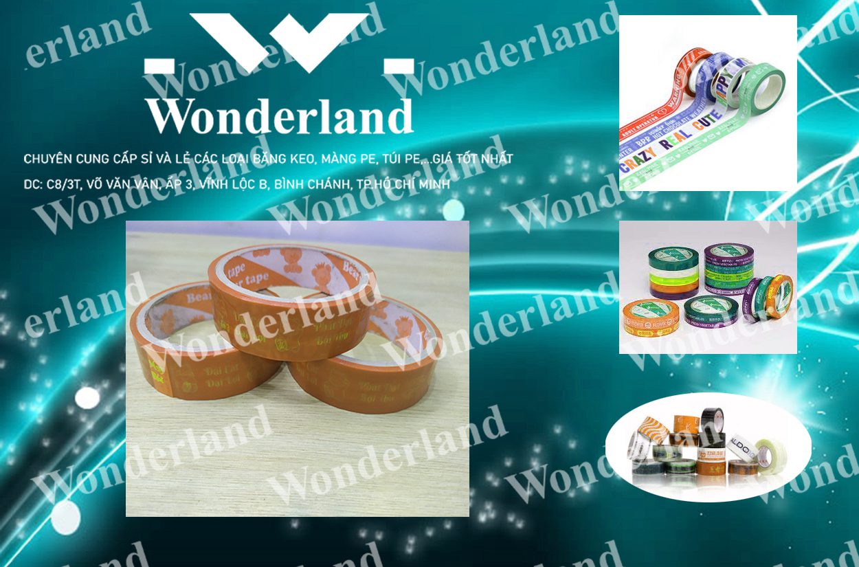 BĂNG KEO IN CHỮ WONDERLAND SIZE THEO YÊU CẦU CỦA KHÁCH HÀNG