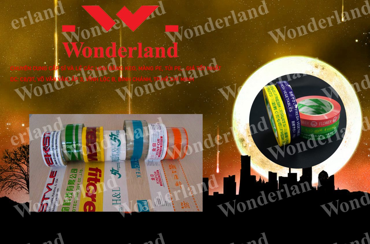 BĂNG KEO IN LOGO-IN CHỮ WONDERLAND THEO YÊU CẦU CHẤT LƯỢNG CAO-GIÁ SỈ TỐT NHẤT