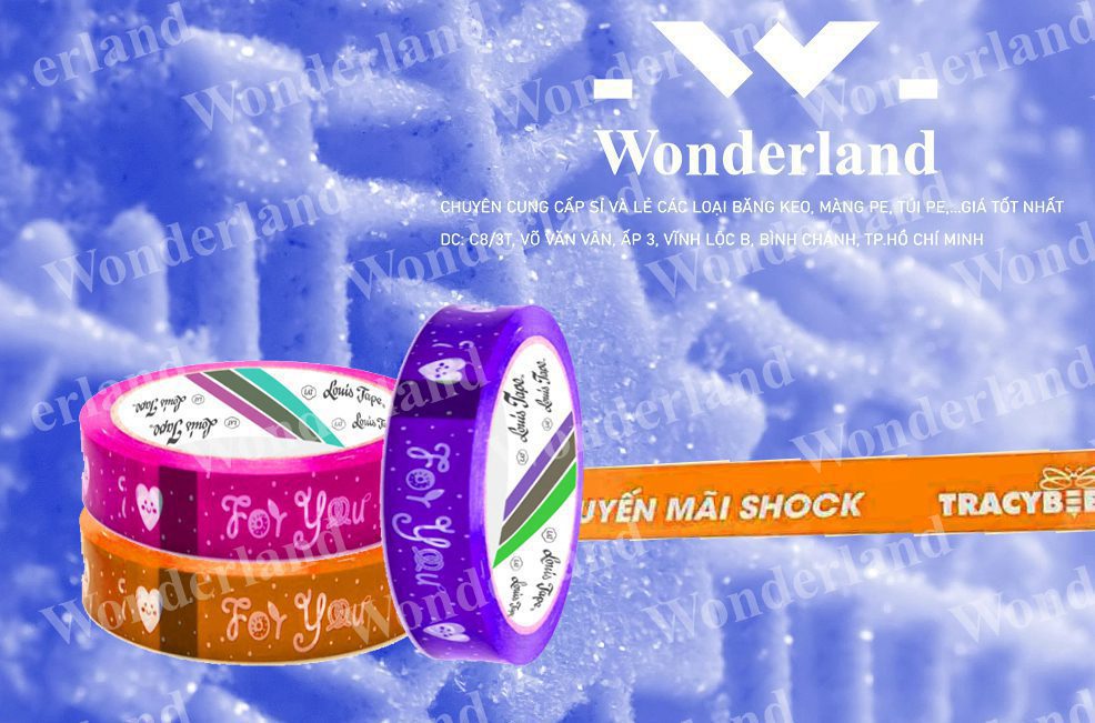 BĂNG KEO IN LOGO SIZE 18MM WONDERLAND CHẤT LƯỢNG CAO