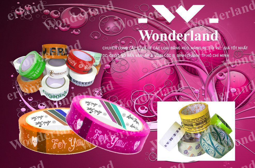 BĂNG KEO IN LOGO SIZE 18MM WONDERLAND GIÁ SỈ TỐT NHẤT